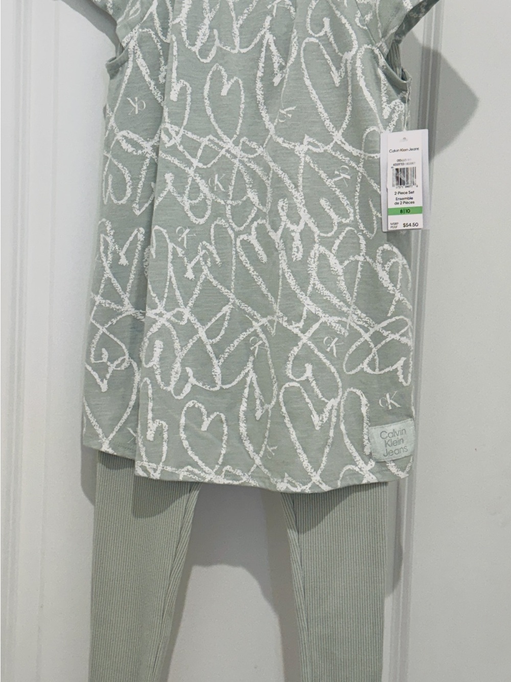 Calvin Klein Jeans Sage Green Heart Scribble Tunic & Leggings Set